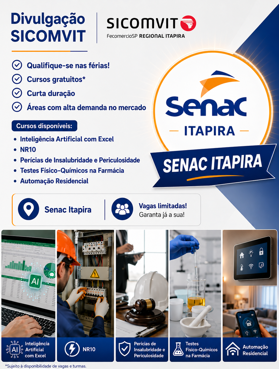 Cursos de férias do Senac Itapira unem qualificação rápida e oportunidades no mercado de trabalho